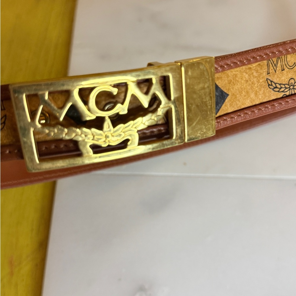 MCM Tan Belt with Gold Buckle